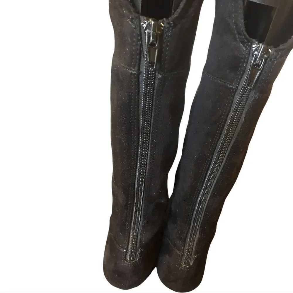Little girl black suede over the knee boots.